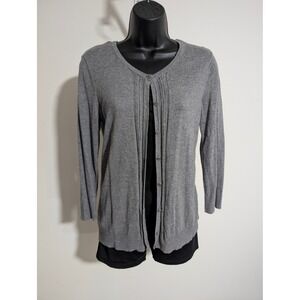 New York & Company Gray Cardigan Sweater 3/4 Sleeve Button Front Medium